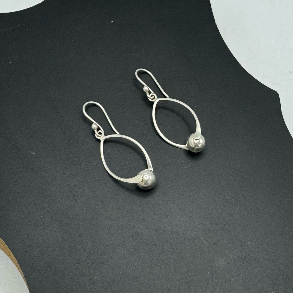 925 Silver Dangle Drop Moon Earrings Minimalist Modern Handmade in Mexico